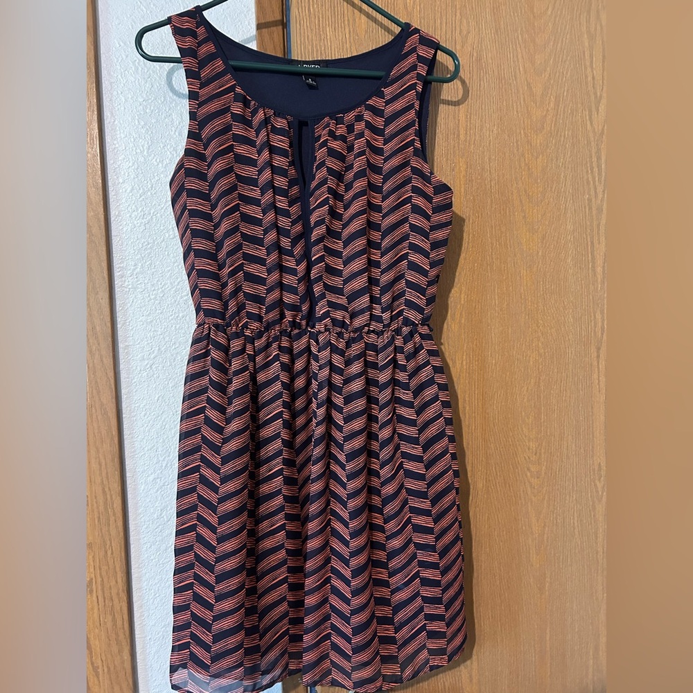 Navy and Peach Chevron Striped Dress